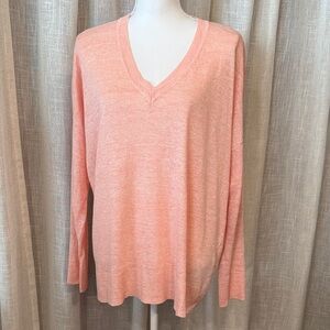 Eileen Fisher Peach Linen Blend V-Neck Sweater - Size Large